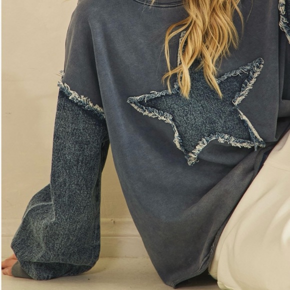 Denim Star Patch Sweatshirt - Picture 2 of 4